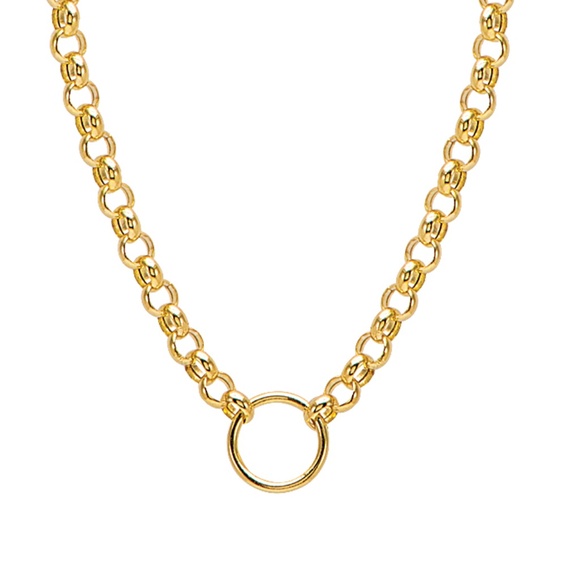 14k Yellow Gold Rolo Chain Ring Collar Necklace